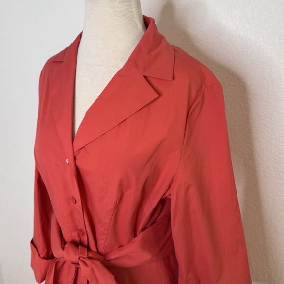 J. Peterman Long Sleeve 1947 Dress Size 12 Coral Red Cotton Flare Fit Retro - Picture 9 of 13